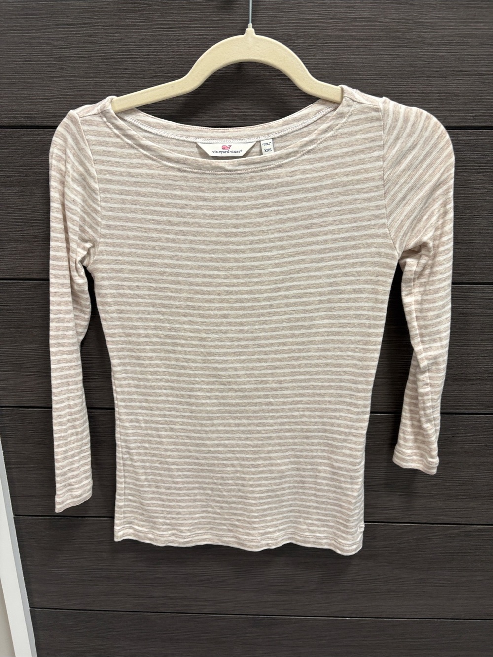 Vineyard Vines Beige and White Striped Long Sleeve Tee
